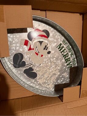 Disney Holiday Mickey Metal Tray – Silver, Red, Green, Black